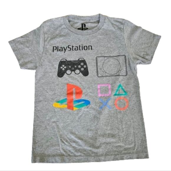 Sony PlayStation Boys Logo Console Grey Graphic Short Sleeve T-Shirt Top M - Picture 1 of 6